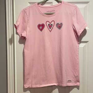 Life Is Good Light Pink Short Sleeve Tee with Heart Trio